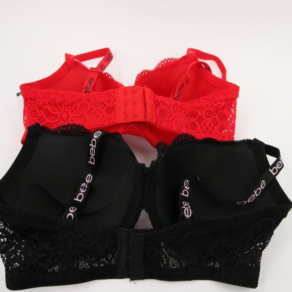 Bebe Bra Black Red Lace Pack of 2 Underwire Gentle Lift Pushup Bra Size 34DD New - Picture 6 of 12